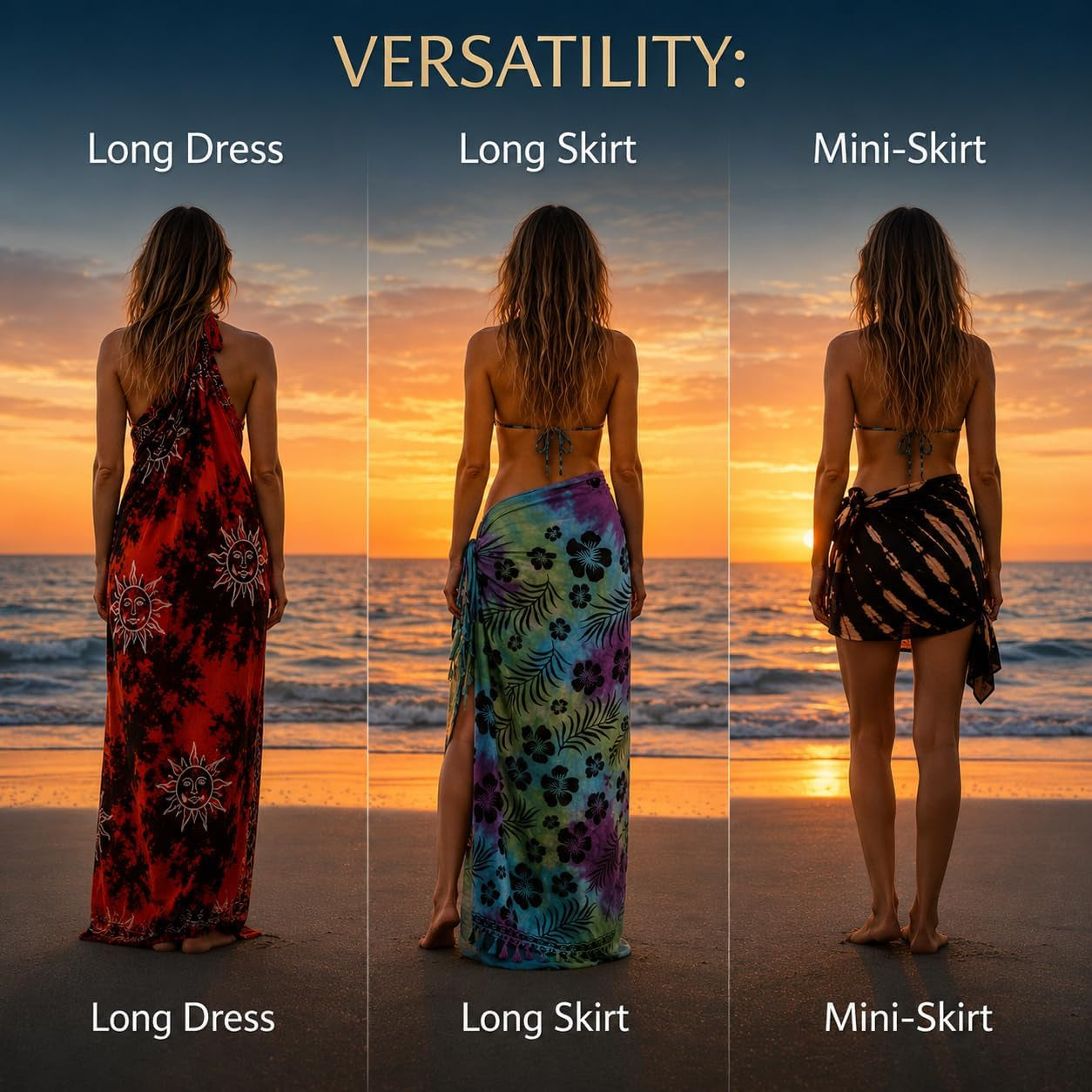 Beach Long Batik Sarong Womens Swimsuit Wrap Cover up Pareo with Coconut Shell Included (Blue)