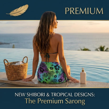 Beach Long Batik Sarong Womens Swimsuit Wrap Cover up Pareo with Coconut Shell Included (Blue)