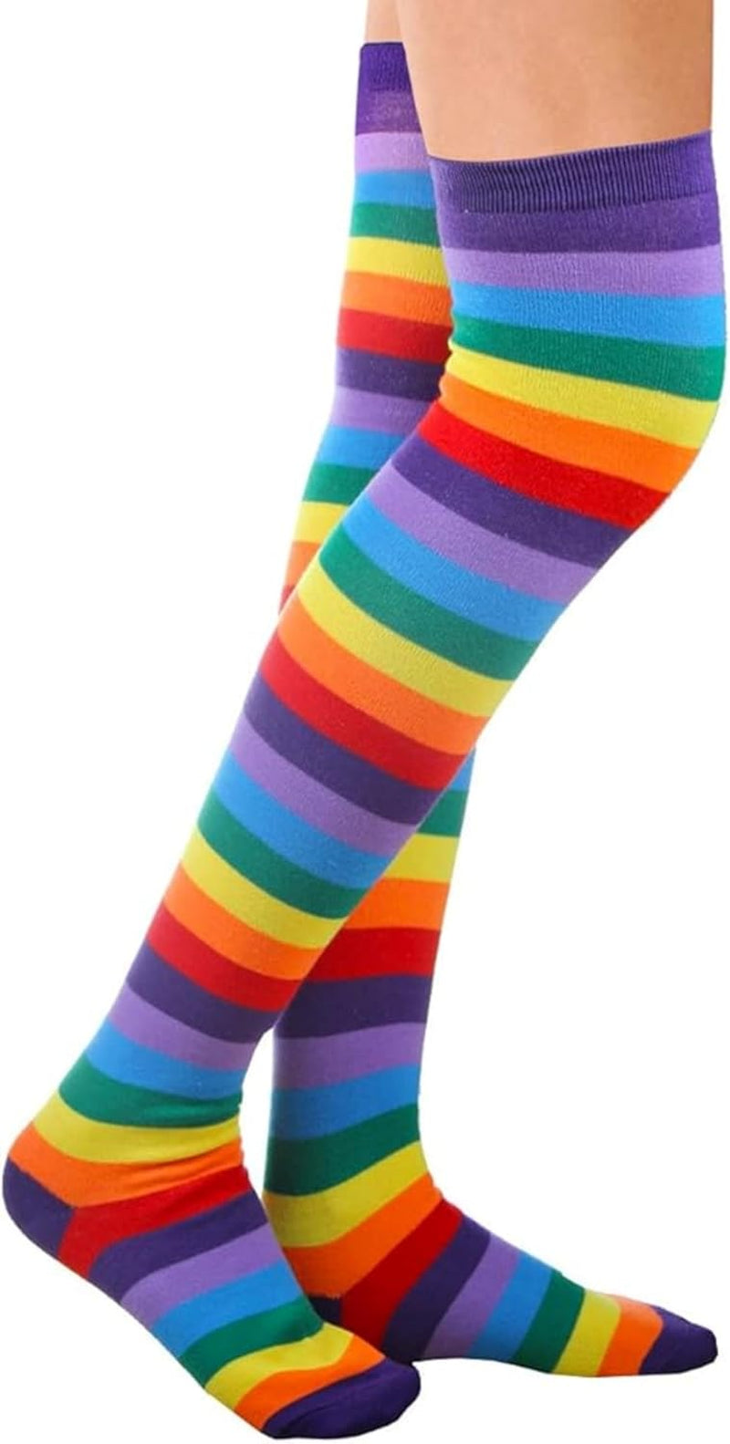 Womens Rainbow Socks Striped Knee High Socks Arm Warmer Fingerless Gloves Set